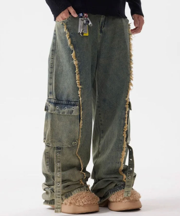 Fringe denim pants