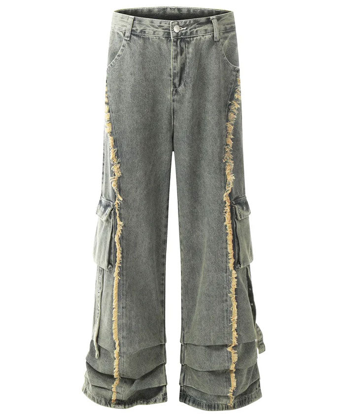 Fringe denim pants