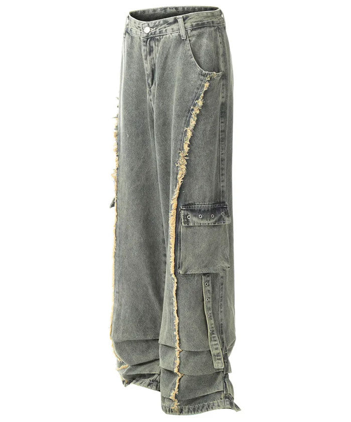 Fringe denim pants