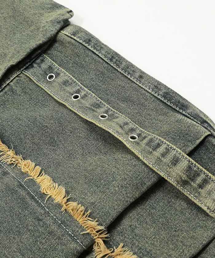 Fringe denim pants