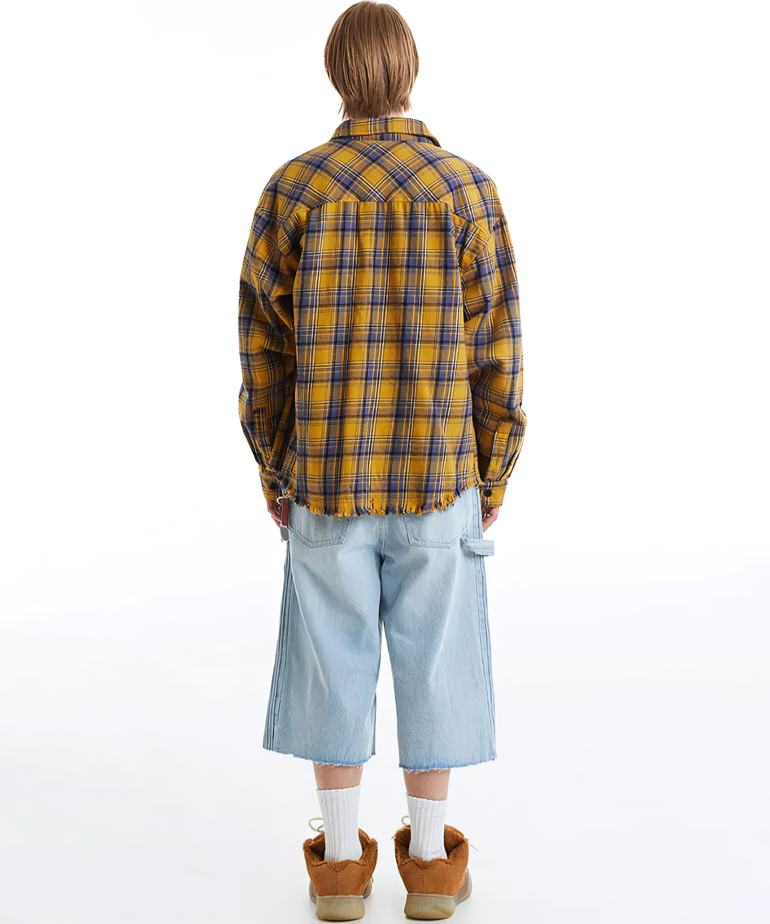 Zip design yellow check shirt