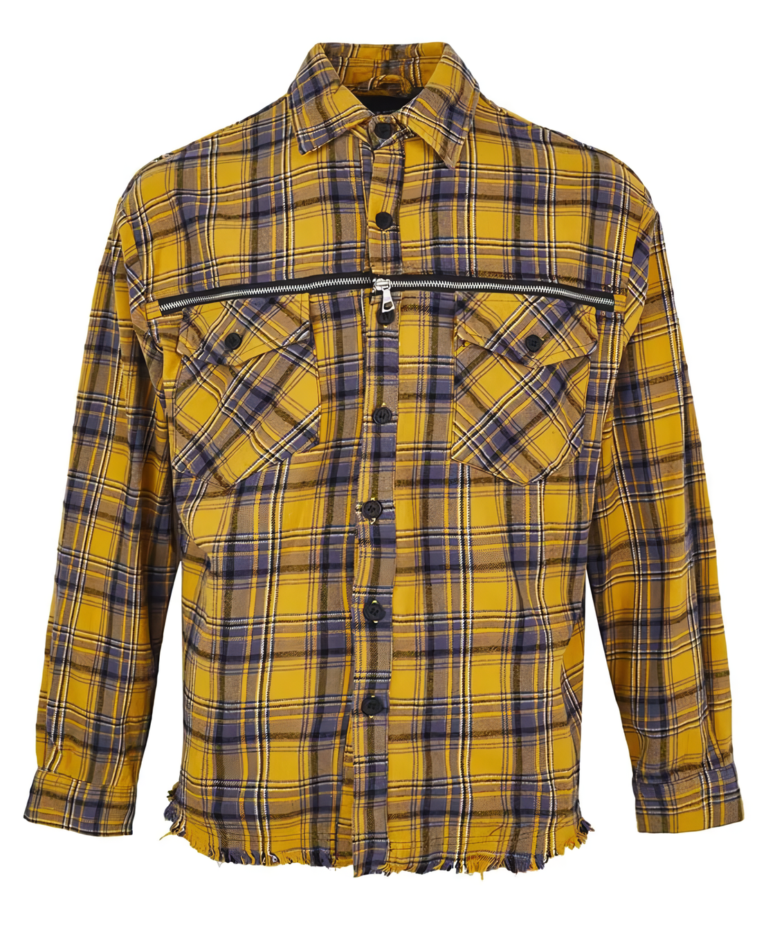 Zip design yellow check shirt