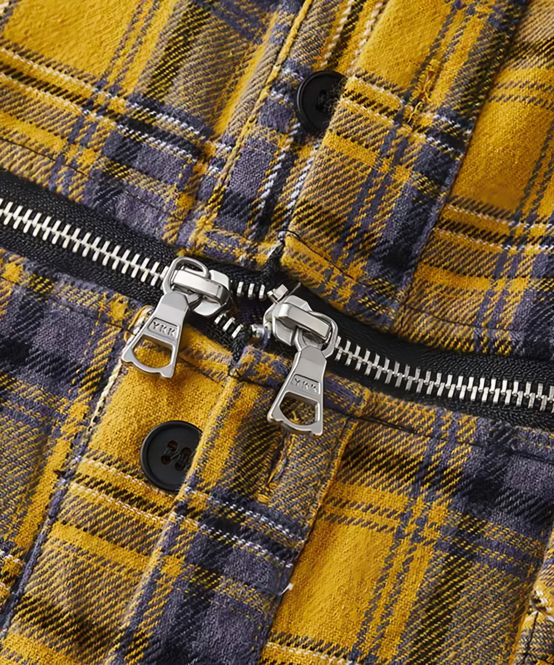 Zip design yellow check shirt