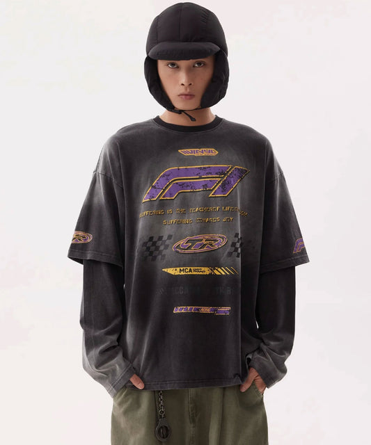 Racer design fake layered L/TEE