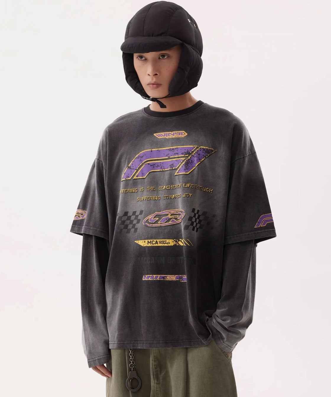 Racer design fake layered L/TEE