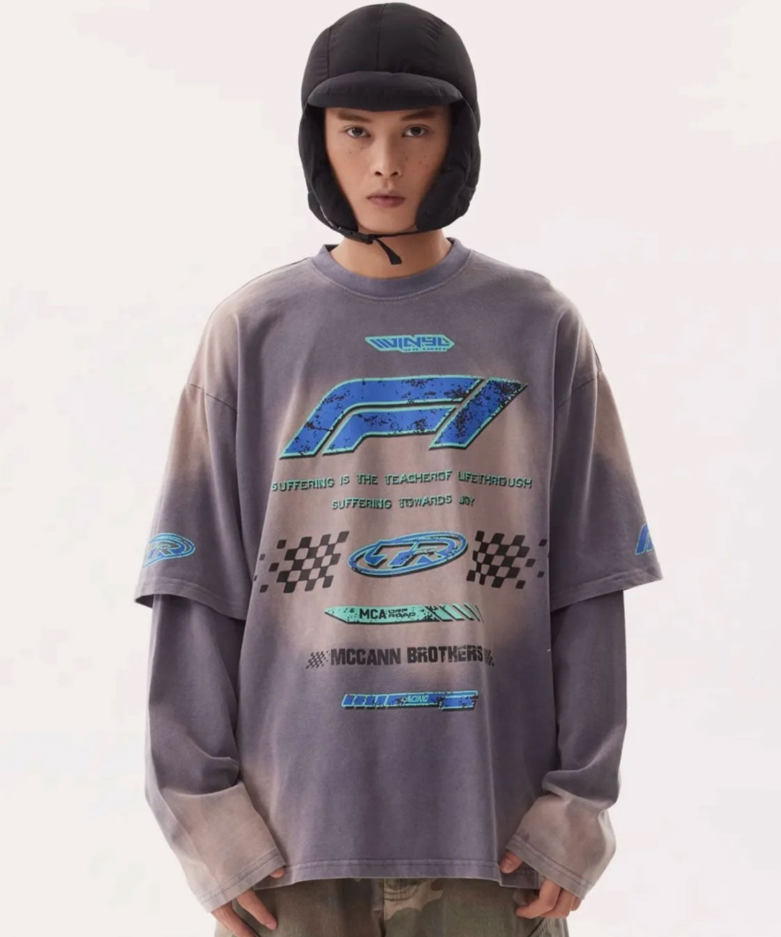 Racer design fake layered L/TEE