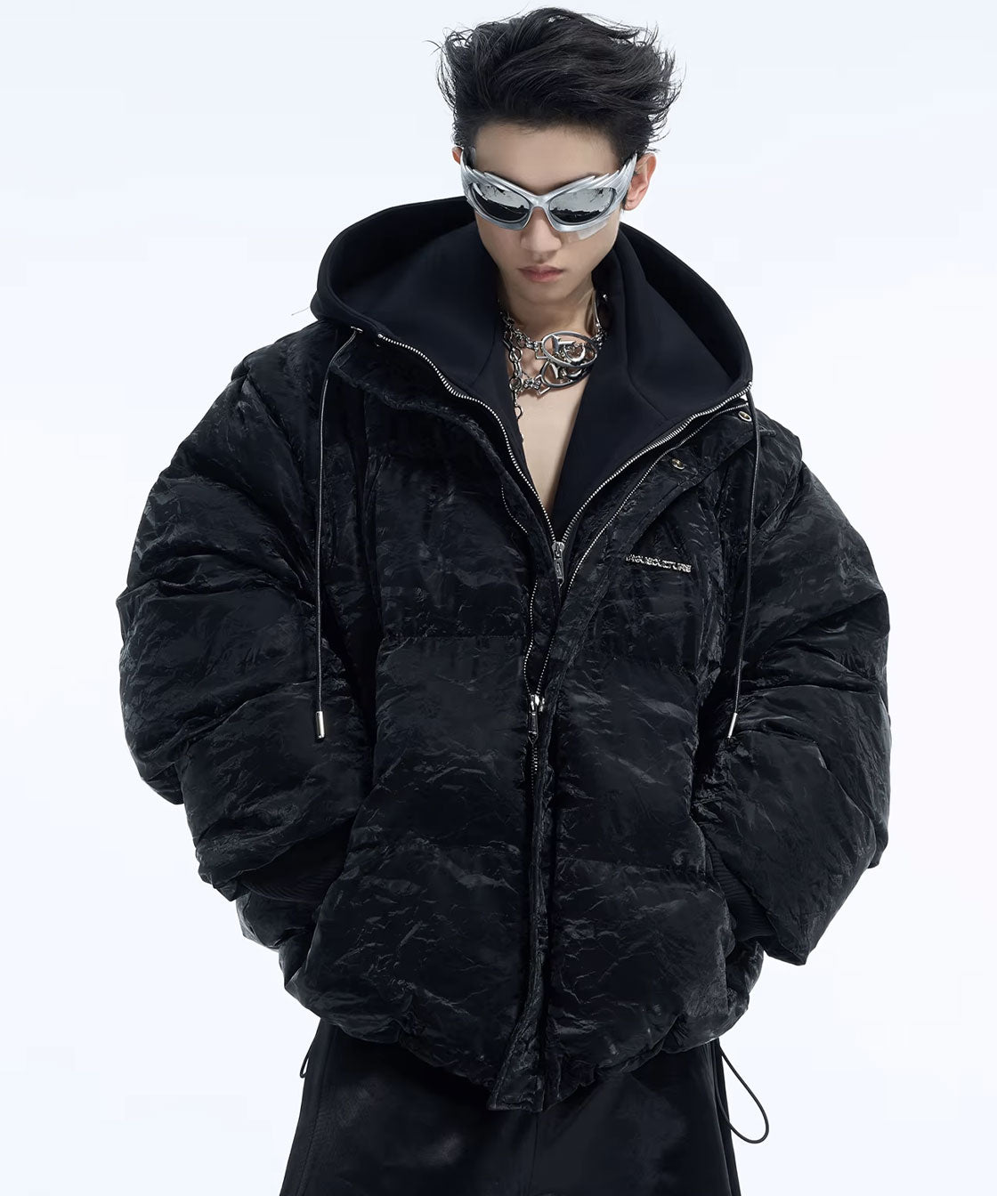 Fake hood padded jacket