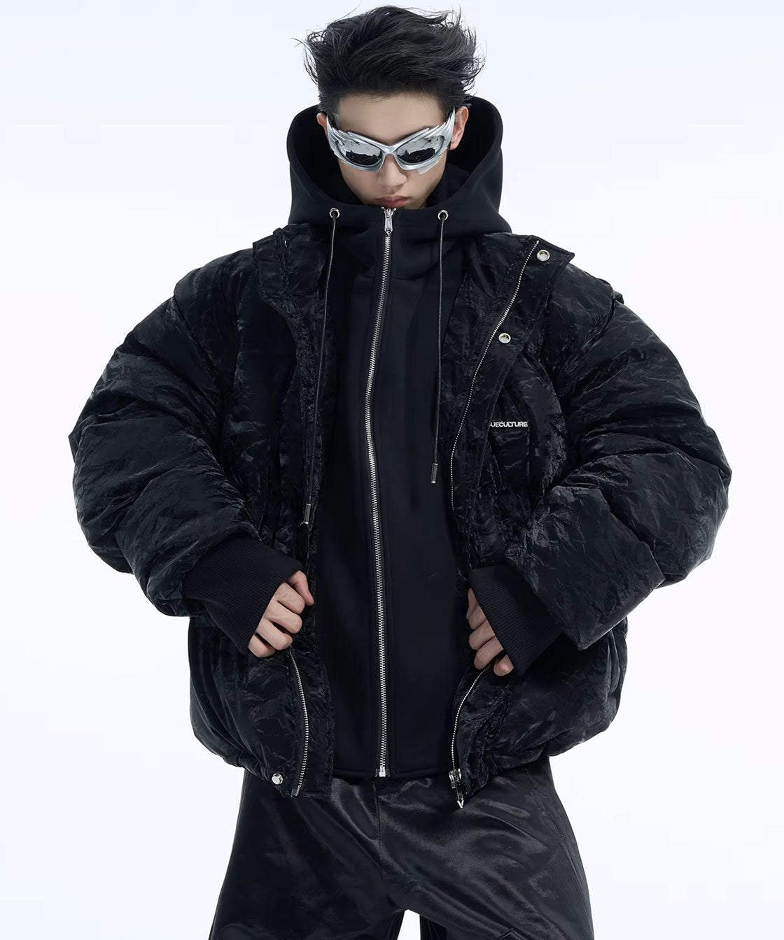 Fake hood padded jacket