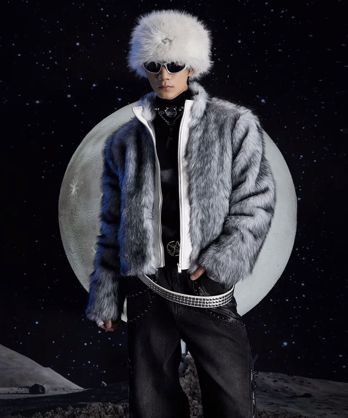 Grey fake fur jacket