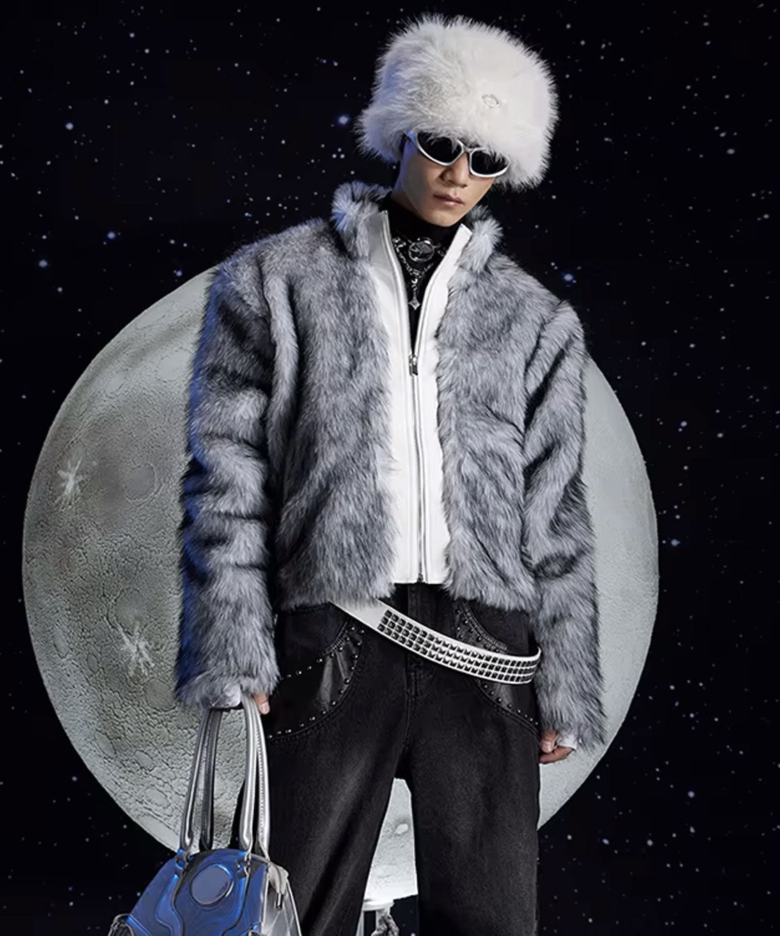 Grey fake fur jacket