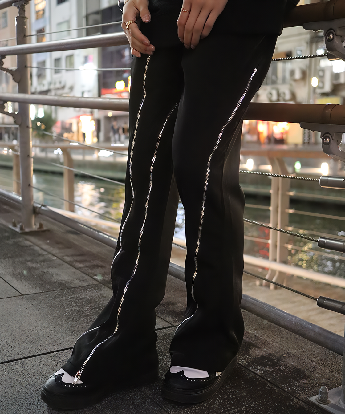 Long zip bootcut pants