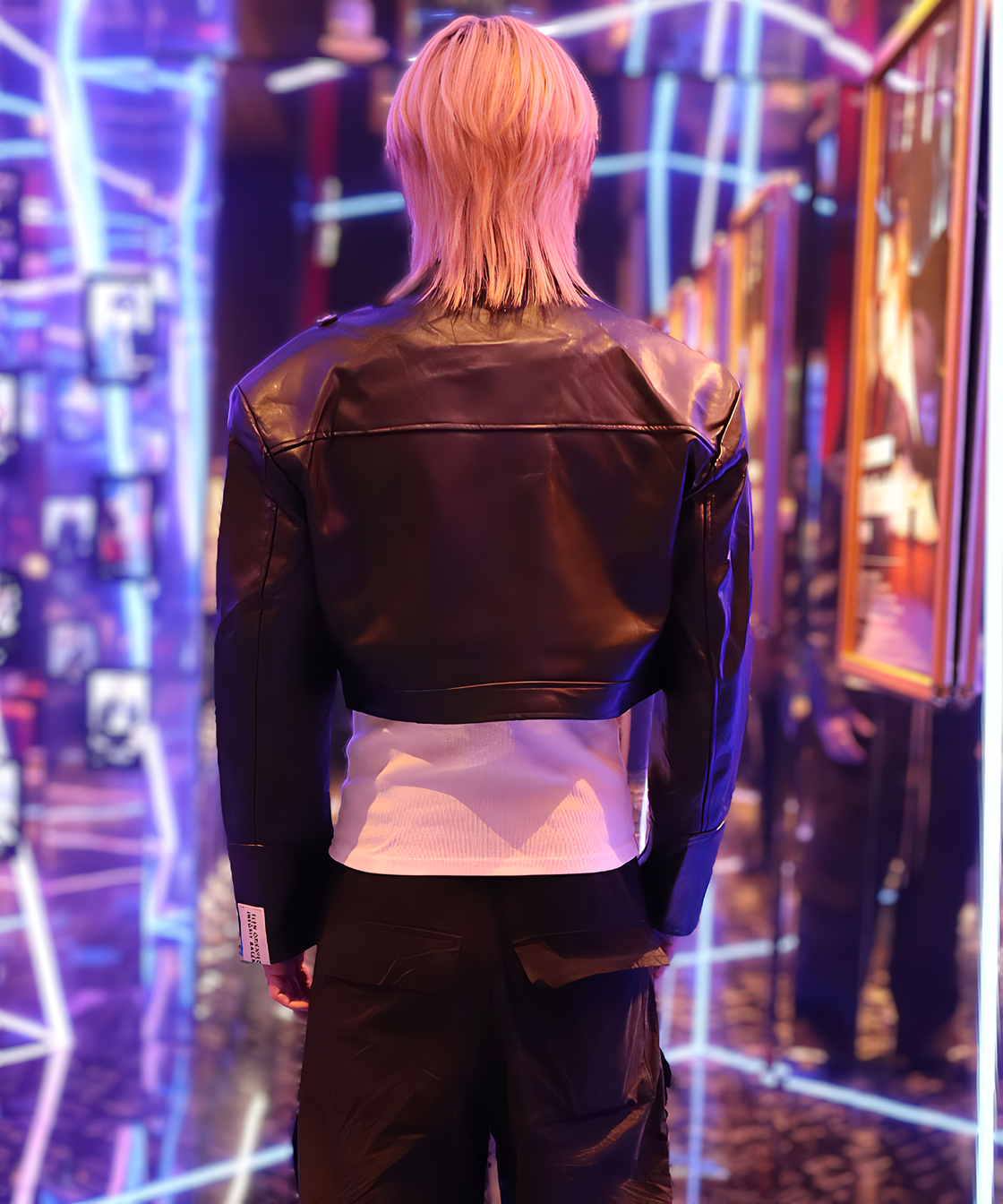 Asymmetry fake leather short jacket