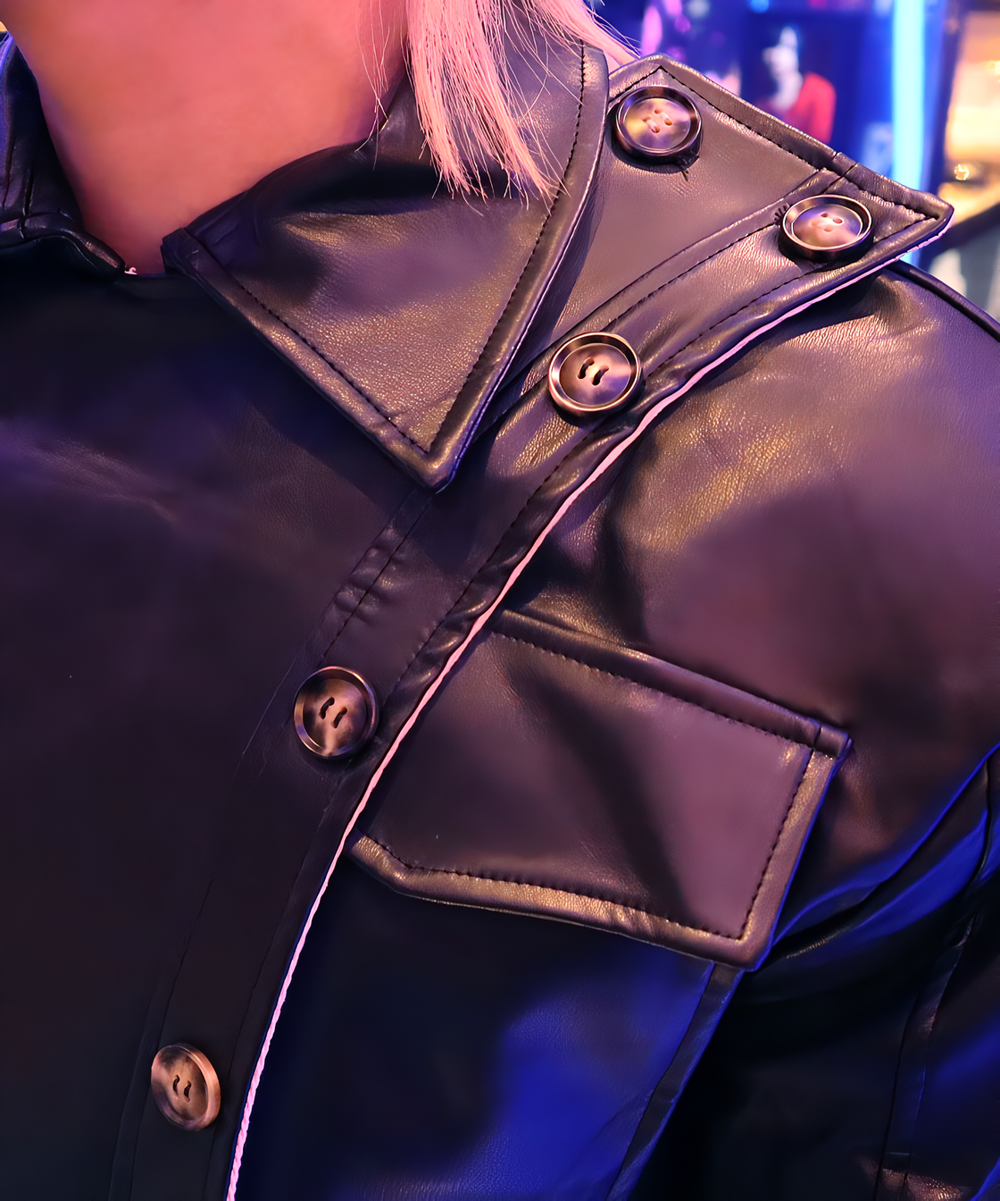 Asymmetry fake leather short jacket