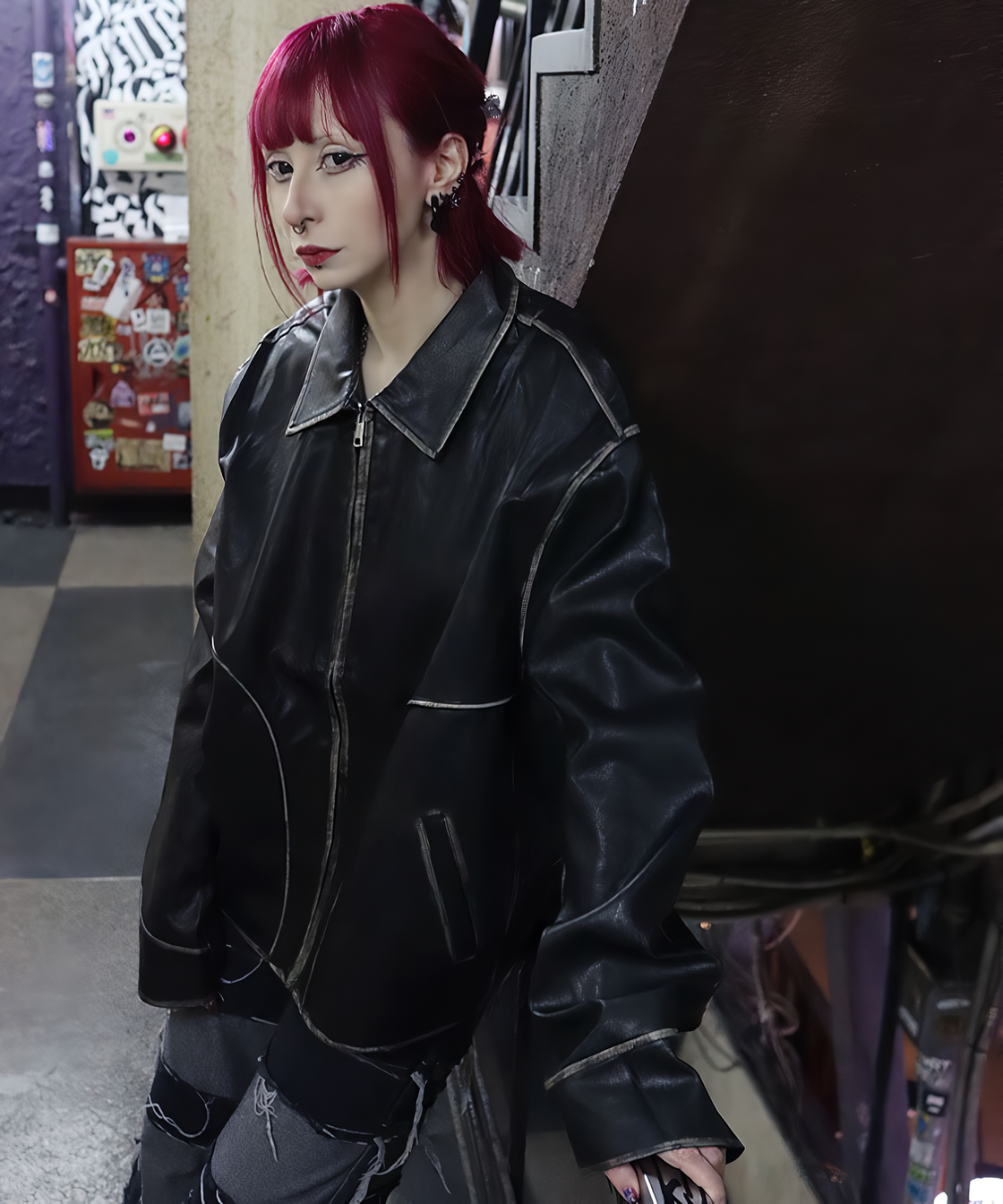 Vintage style fake leather jacket