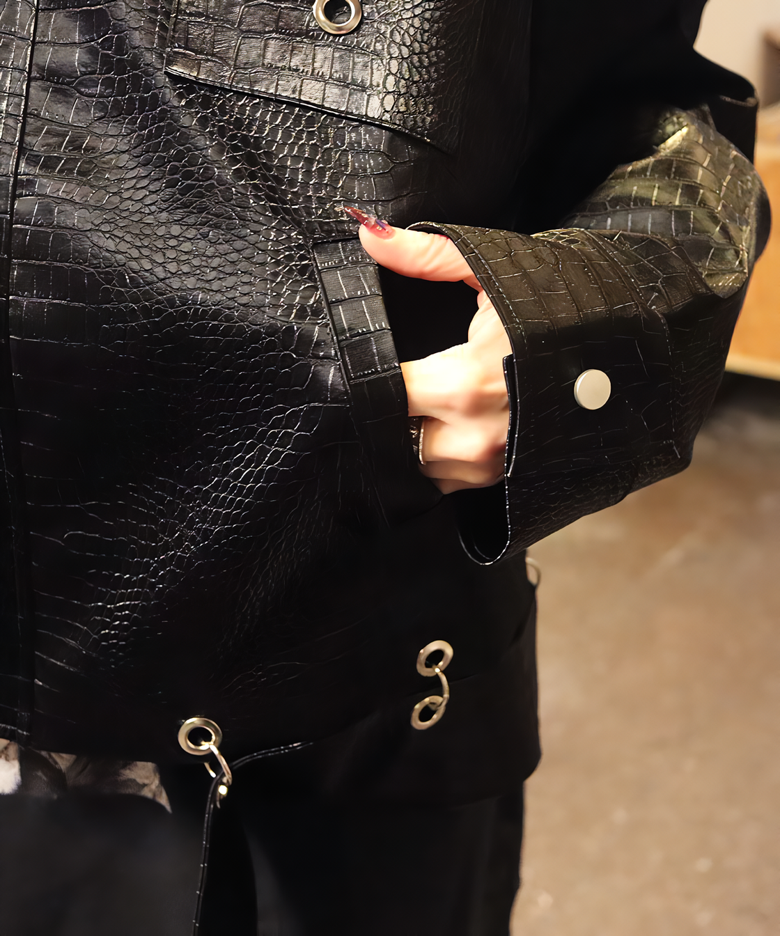 Croco-embossed fake leather jacket