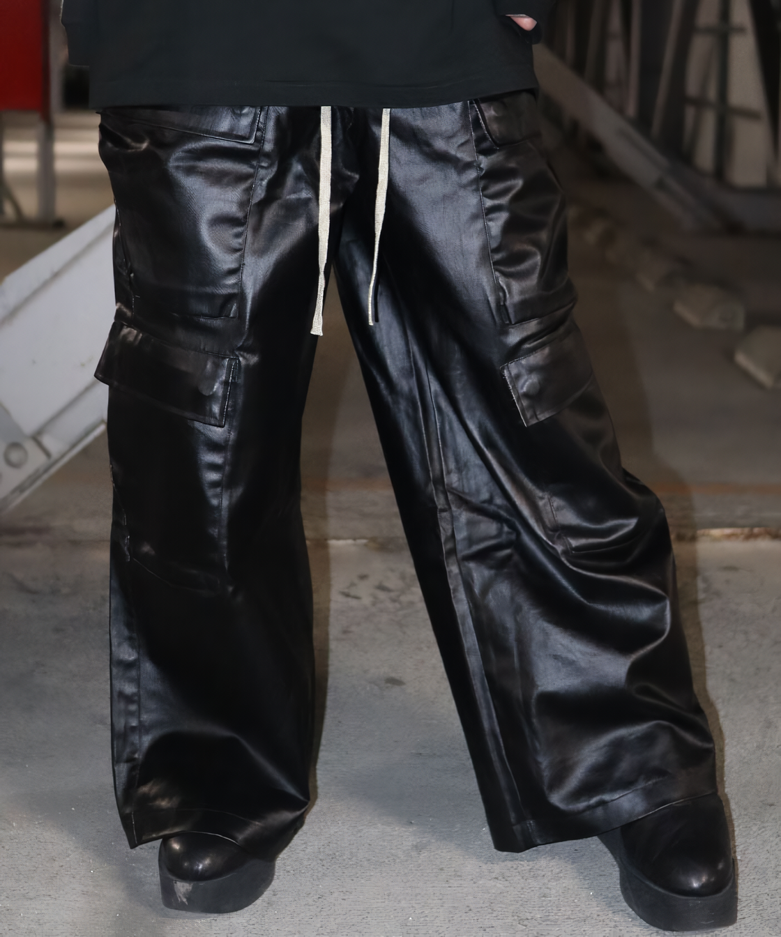 Fake leather wide cargo pants