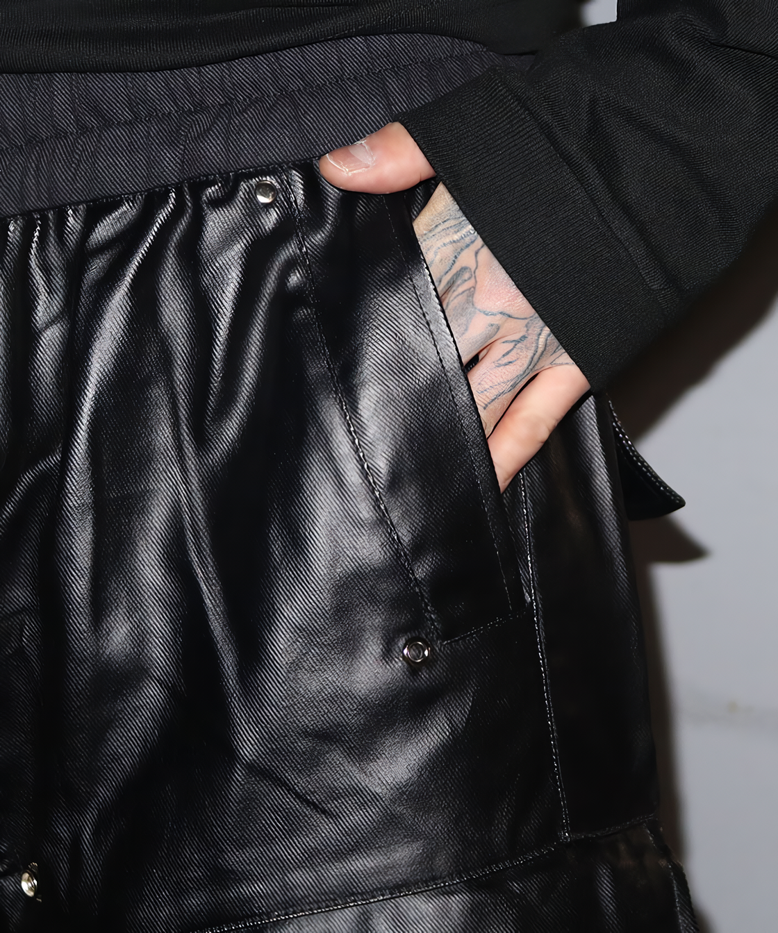 Fake leather wide cargo pants