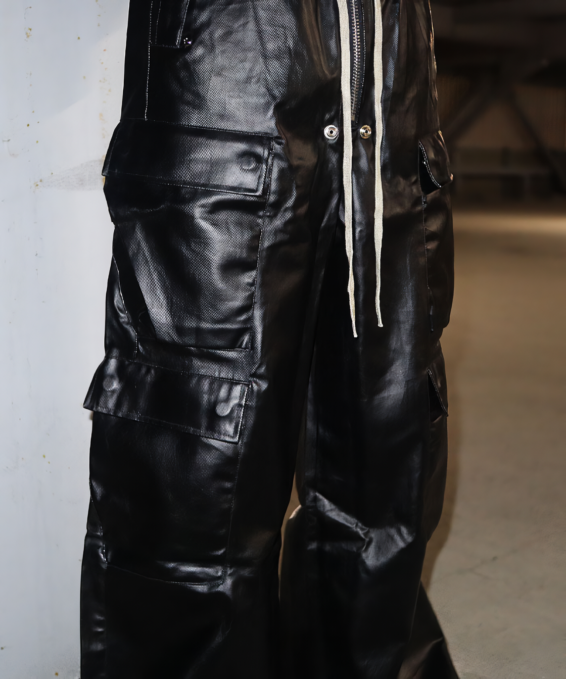 Fake leather wide cargo pants