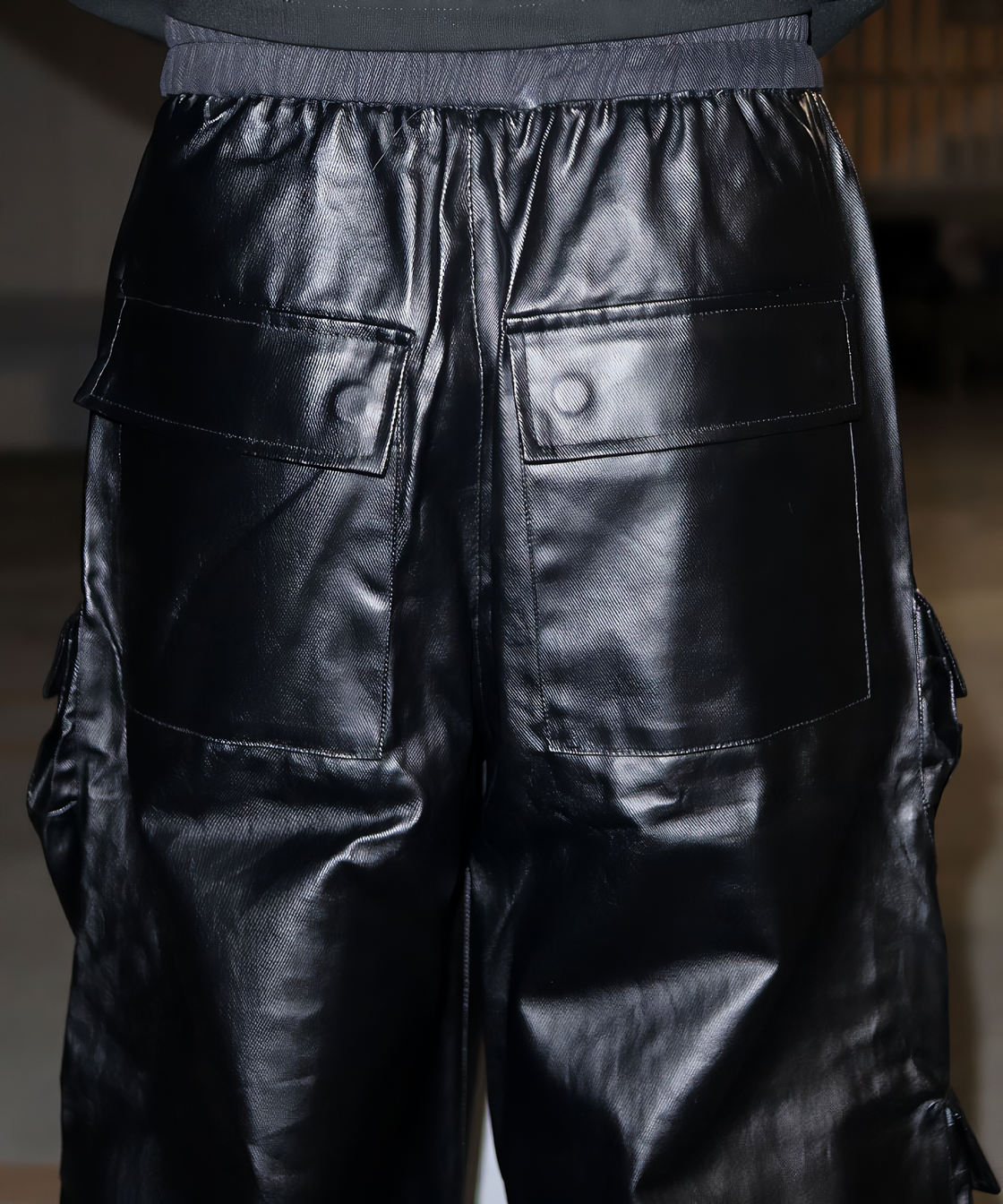 Fake leather wide cargo pants