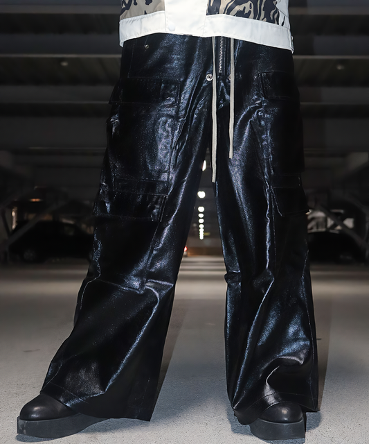 Fake leather wide cargo pants ver.2