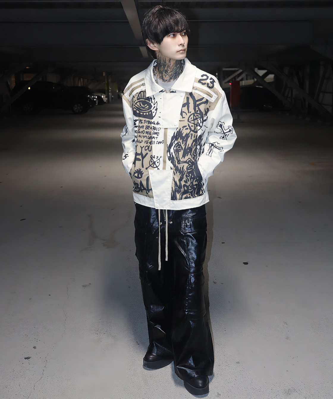 Fake leather wide cargo pants ver.2