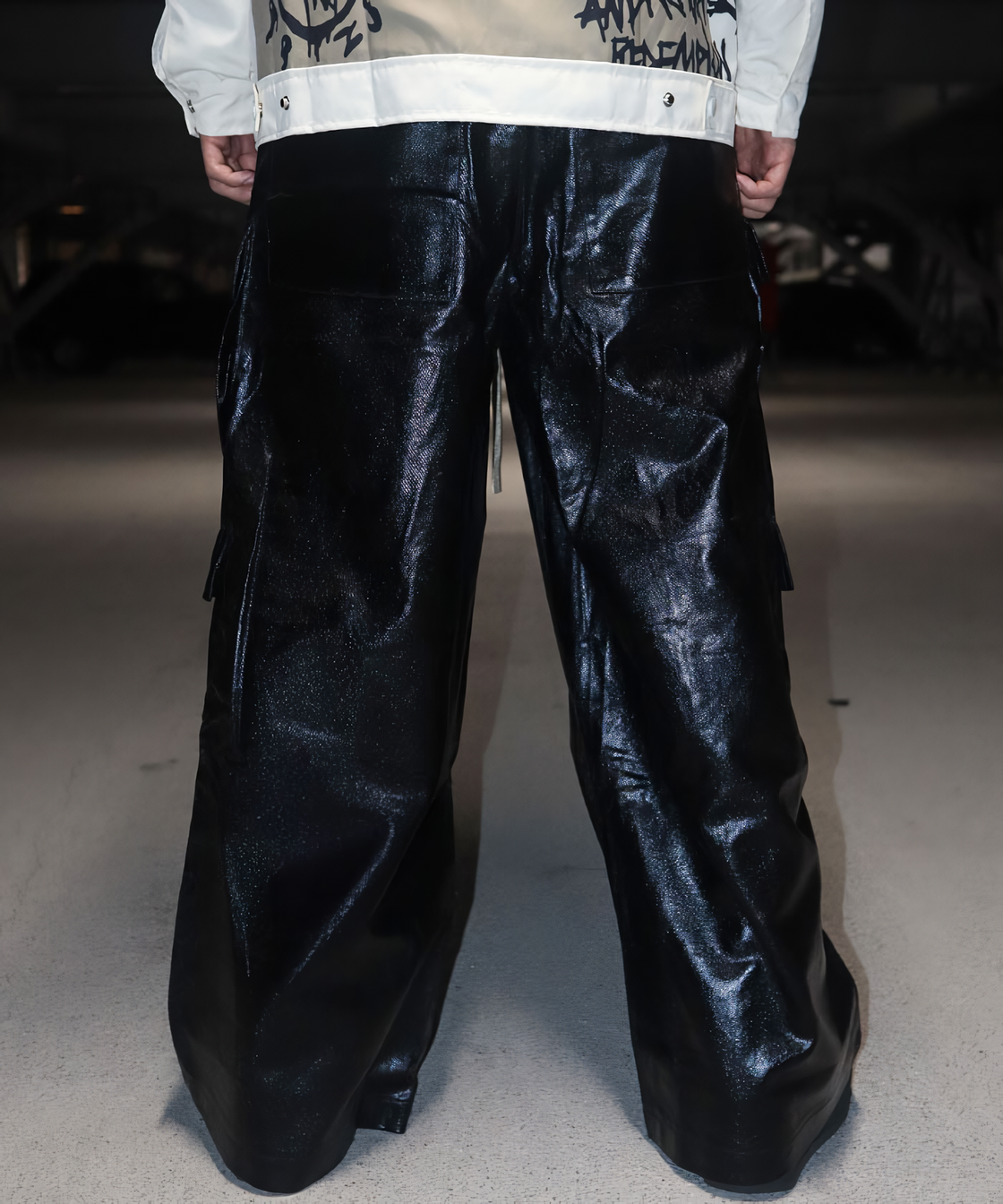 Fake leather wide cargo pants ver.2