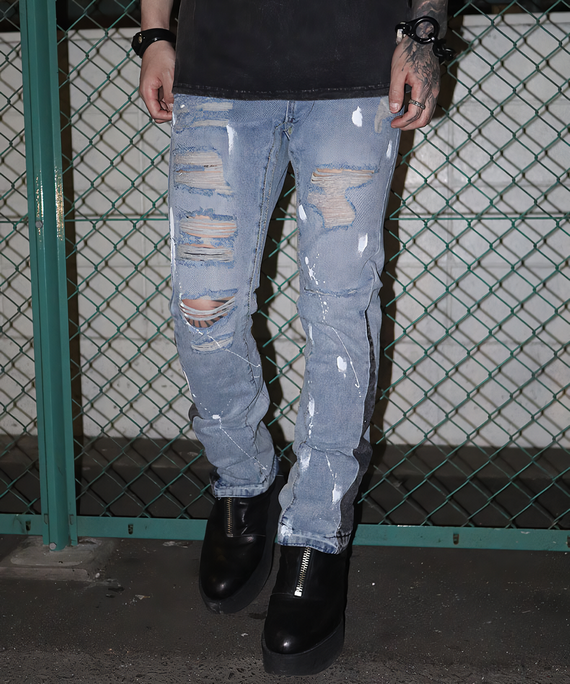 Paint design crushe denim pants