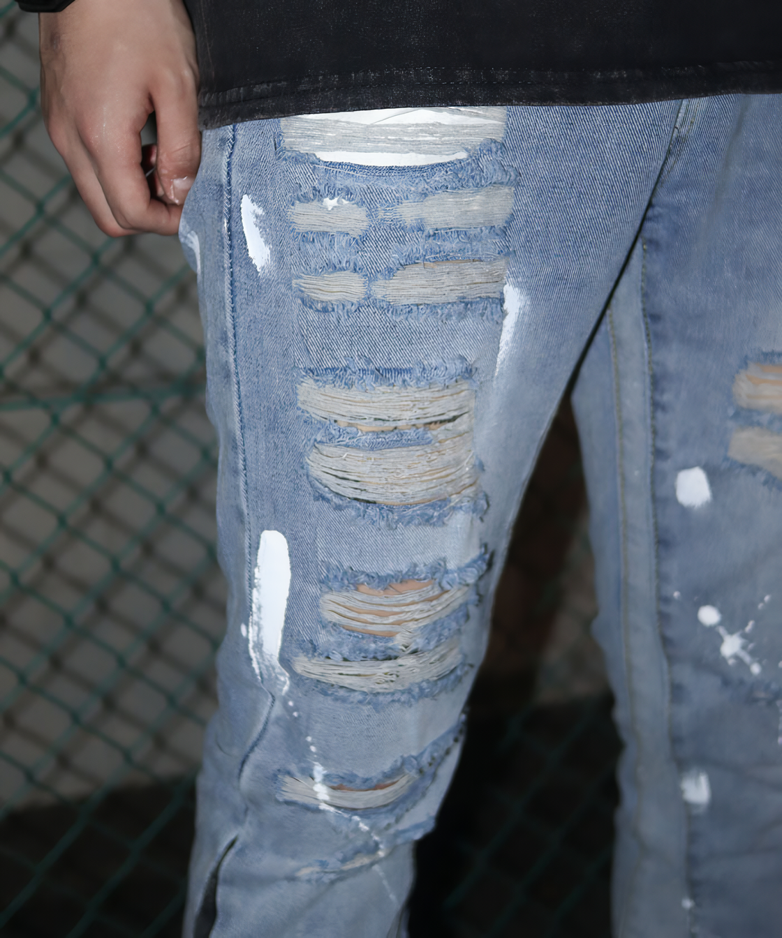 Paint design crushe denim pants