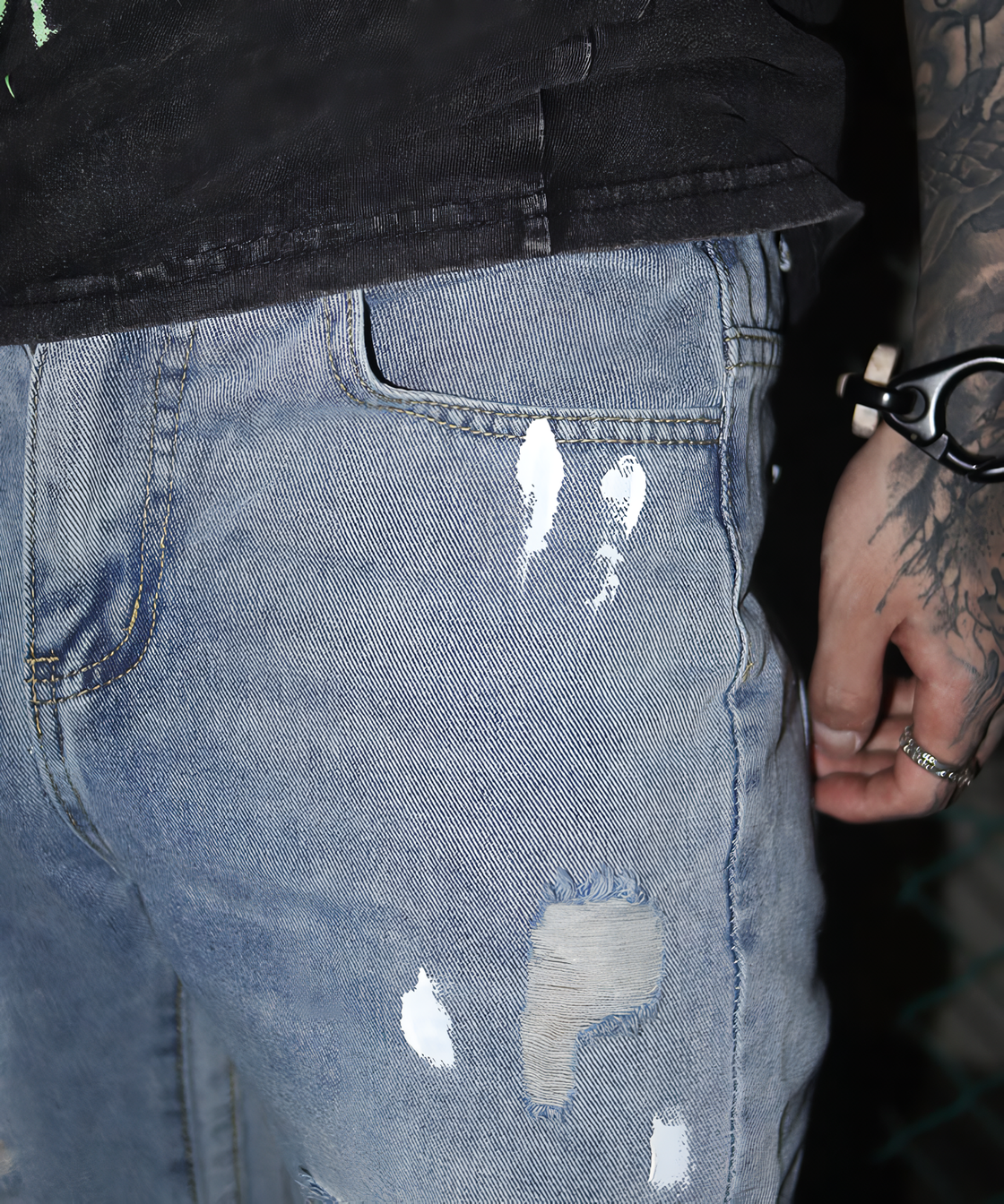 Paint design crushe denim pants