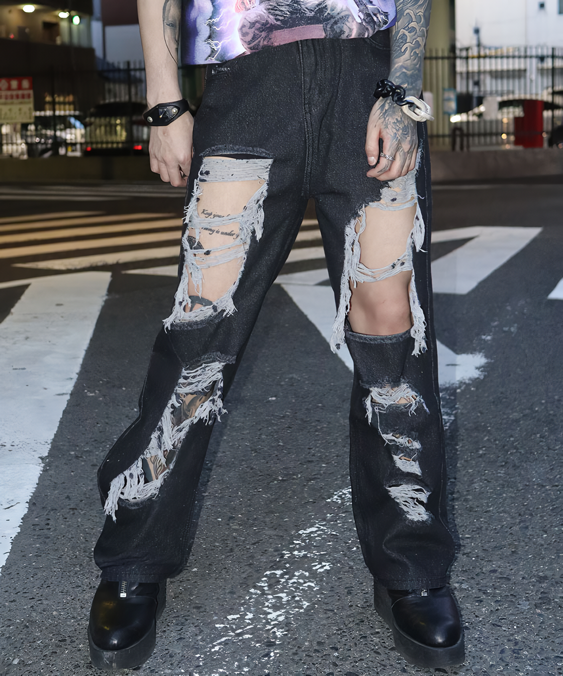 Hard crush loose fit denim pants