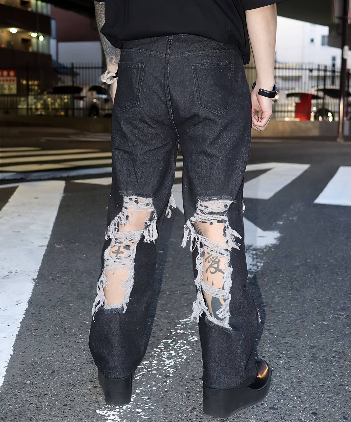 Hard crush loose fit denim pants