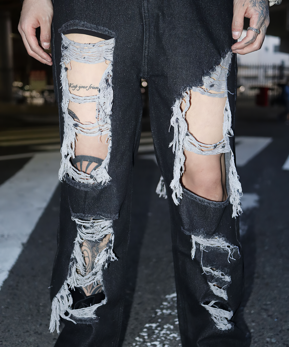 Hard crush loose fit denim pants