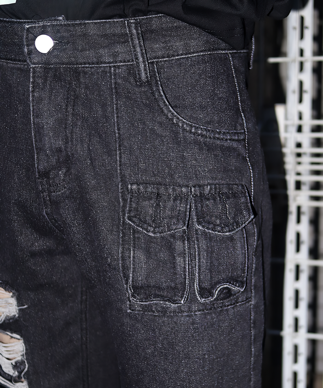 Asymmetry Fringe design denim pants