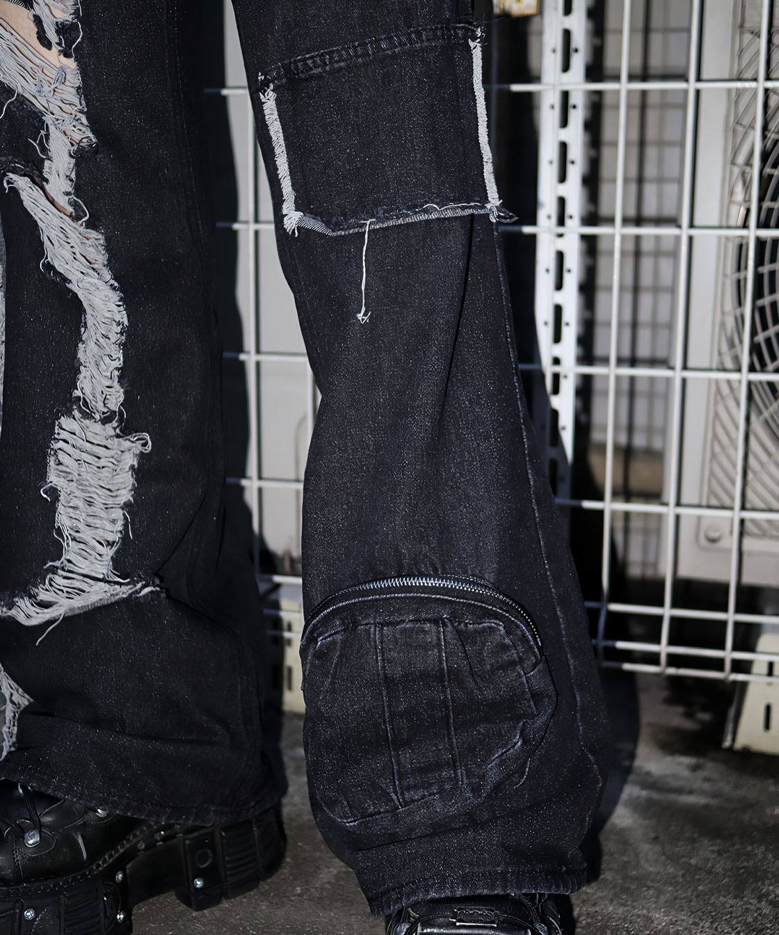 Asymmetry Fringe design denim pants