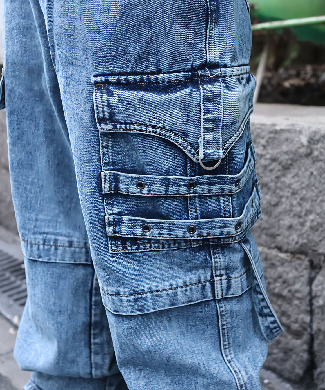 Suspender cargo denim pants